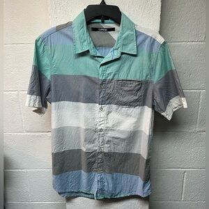 Carbon Men's Striped Shirt - Green and Gray